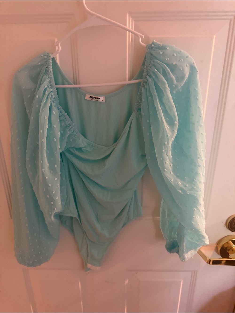 ZeagooLight Blue Puff-Sleeve Bodysuit